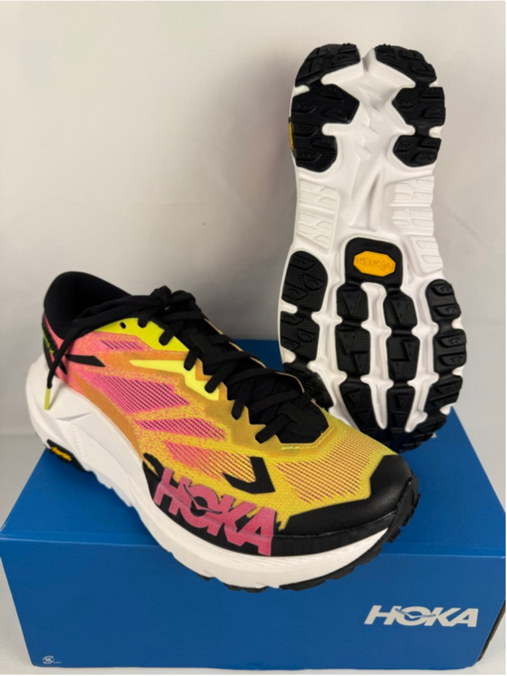 Men's Hoka Mafate X Athletic Shoes Size 8 Yellow Pink